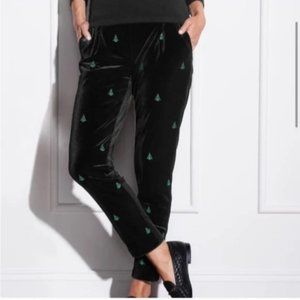 J. McLaughlin Black Velvet Embroidered Christmas Tree Pants